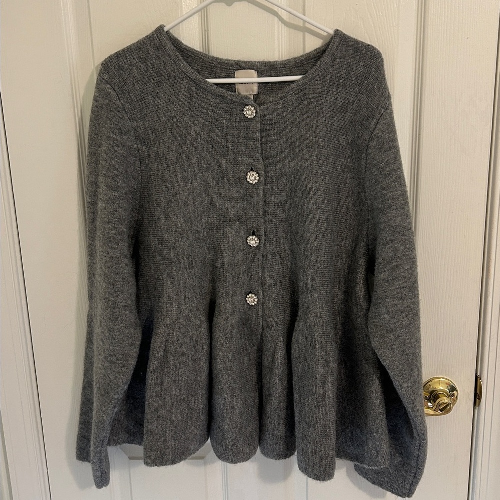 Anthropologie Maeve Rhinestone Flower Button Peplum Cardigan Sweater New Size 2X - Picture 5 of 13